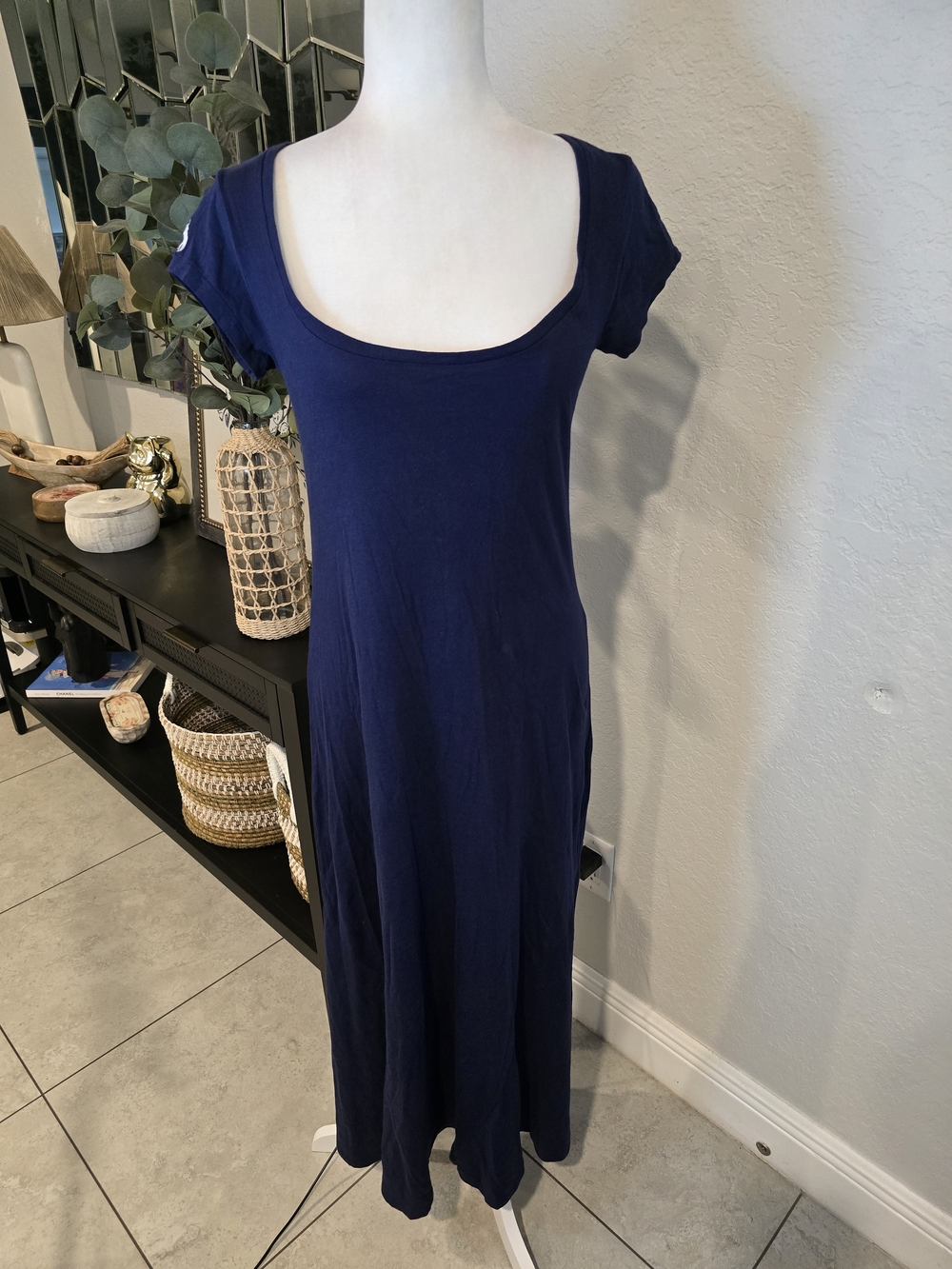 Polo Ralph Lauren Women’s Navy Knit Cotton Scoop Neck Logo Long Dress Size S